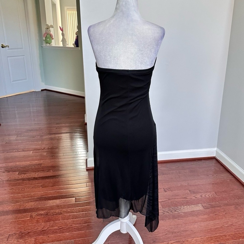 Forever 21 Black Strapless Glitter Unique Pattern Asymmetrical Cocktail Dress - Picture 7 of 11